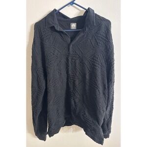 18 East Eighteen East Men's Medium Black Textured Woven Cotton Long Sleeve Shirt